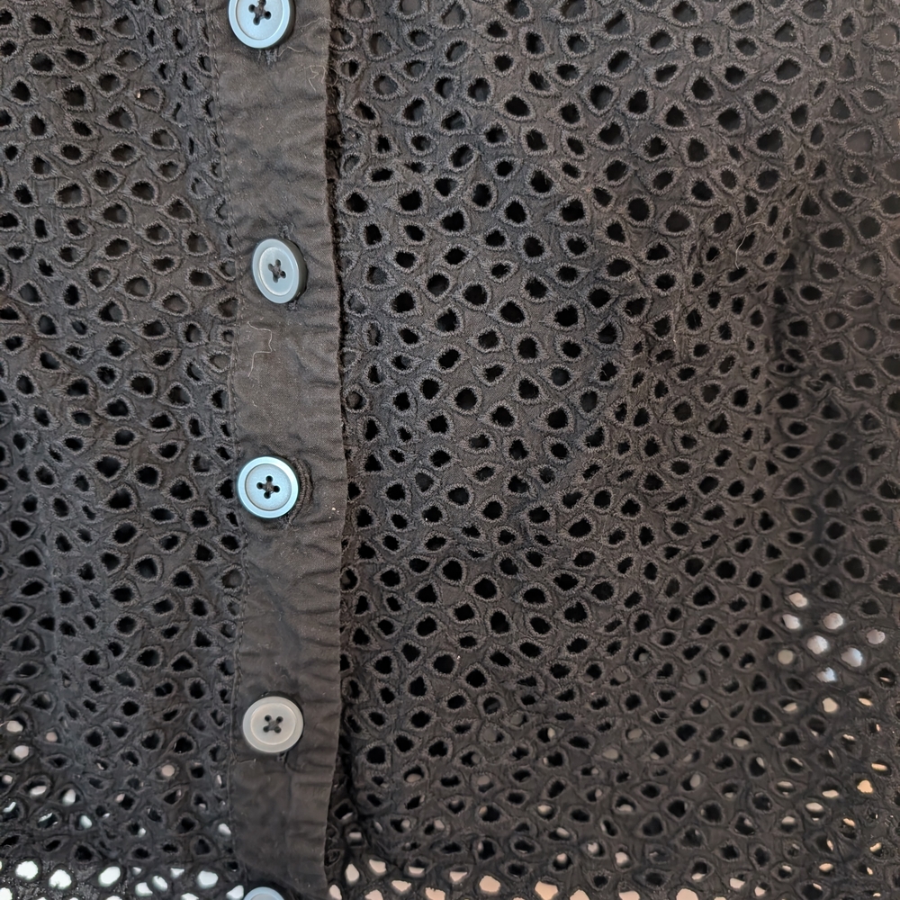 Everlane Black Eyelet Button-Front Crop Top - Picture 2 of 4